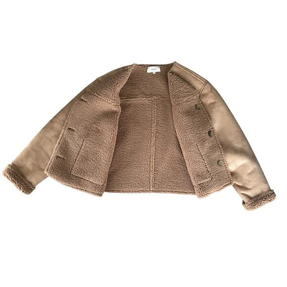 Xirena Women’s Thayer Suede Driftwood Tan Shearling Collarless Boxy Jacket Sz S - Picture 9 of 10